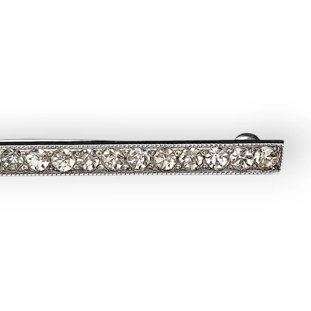 Antique Edwardian Bar Brooch White Paste Gems 925 Sterling Silver 1900s 3
